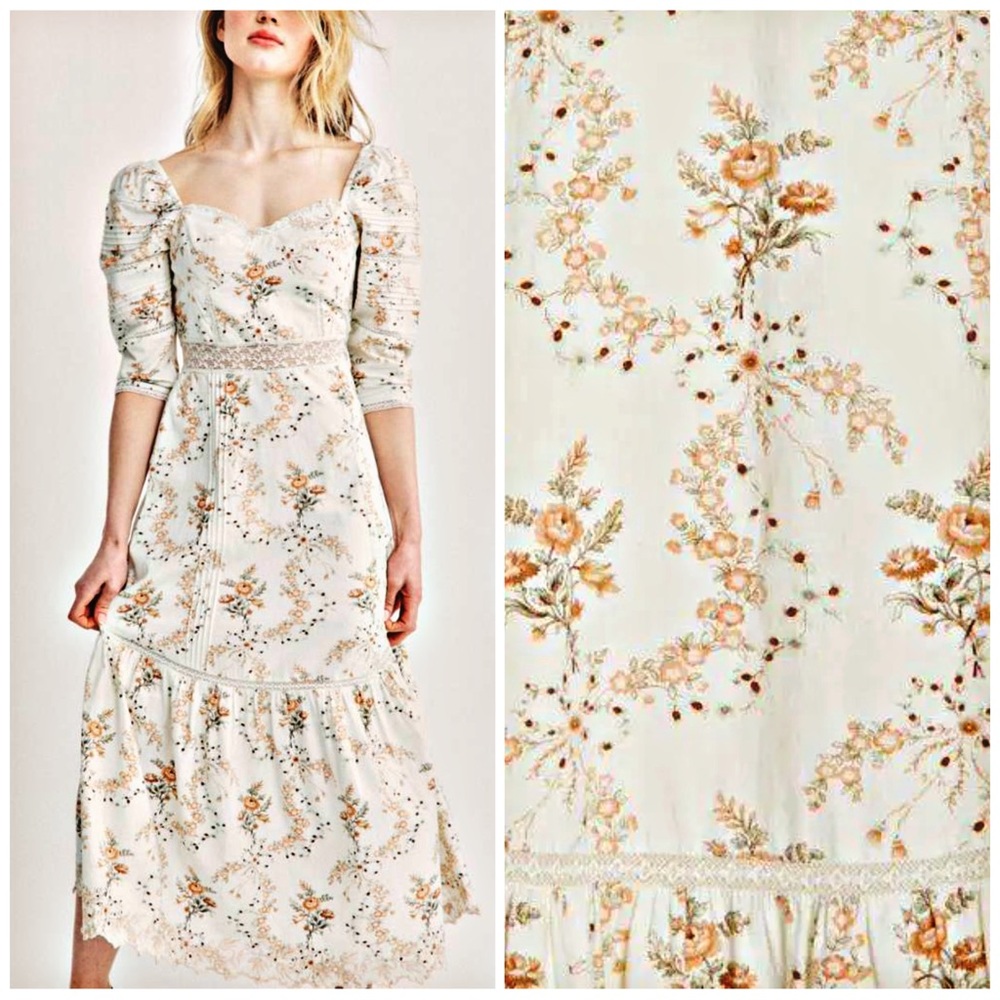 LoveShackFancy Calluna Midi Dress in Amber Dust 2 NWT